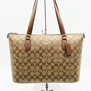 COACH Gallery Tote Gold Khaki Saddle Tan Monogram Coated Canvas Bag NWT!